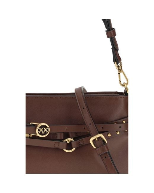 Pinko Brown Calf Leather Bos Taurus Shoulder Bag