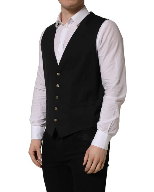Dolce & Gabbana Black Single Breasted Men Waistcoat Vest for men