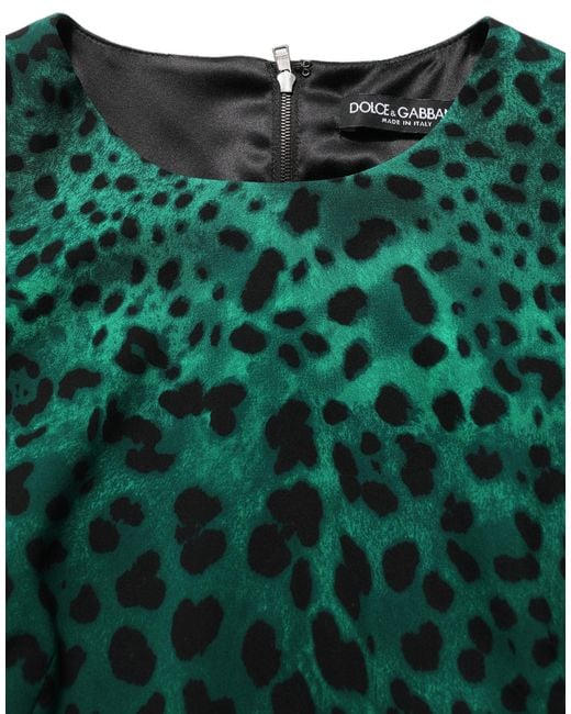 Dolce & Gabbana Green Leopard Print Silk Knee Length Dress