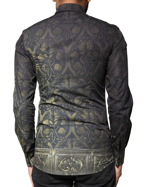Dolce & Gabbana Black Royal Pet Portrait Gold Dress Shirt for men