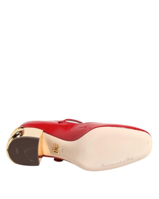 Dolce & Gabbana Red Leather Dg Logo Heels Sandals Shoes
