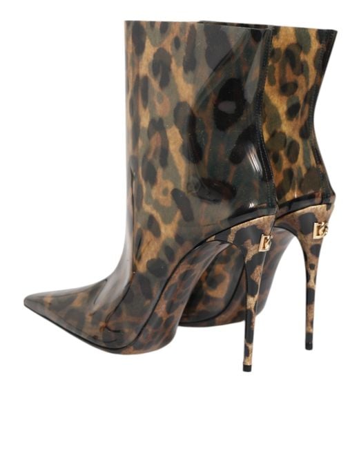 Dolce & Gabbana Brown Leopard Print Pvc Pointed Toe Boots Shoes