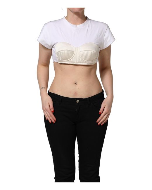 Dolce & Gabbana Black White Bustier Short Sleeve Crewneck Cropped Top