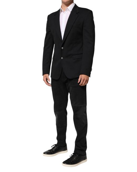 Dolce & Gabbana Black Dark Blue Cotton Men Jacket Coat Blazer Suit for men
