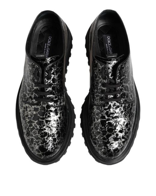 Dolce & Gabbana Black Patterned Leather Oxfords for men
