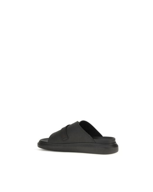 McQueen Black Calf Leather Bos Taurus Platform Sandals for men