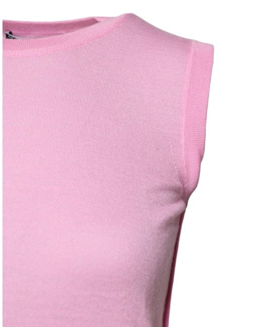 Dolce & Gabbana Pink Cashmere Round Neck Sleeveless Tank Top for men