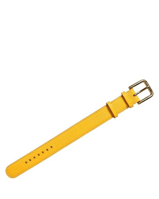 Dolce & Gabbana Orange Yellow Textured Leather Gold Buckle Belt Strap Bracelet
