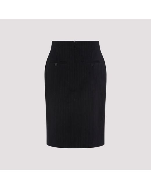 Saint Laurent Black Mid-rise Split-hem Wool-blend Midi Skirt