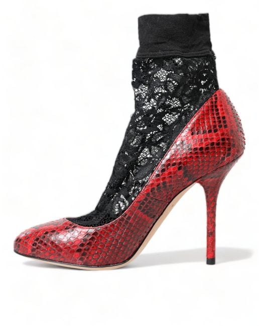 Dolce & Gabbana Red Ayers Leather Lace Socks Pumps Shoes