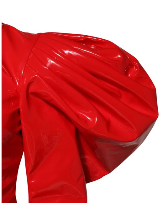 Dolce & Gabbana Red Patent Leather Puff Sleeves Mini Dress for men