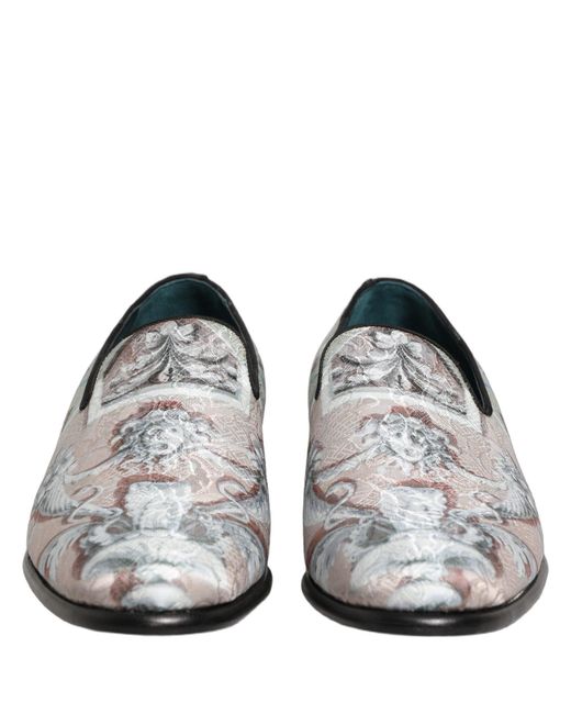 Dolce & Gabbana White Multicolor Velvet Baroque Dress Loafers Shoes for men