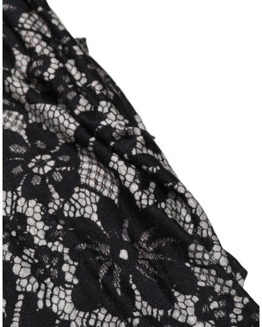 Dolce & Gabbana Black White Floral Lace Sleeveless Midi Dress