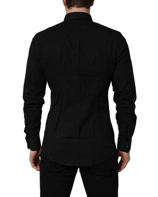 Dolce & Gabbana Black Cotton Stretch Gold Fit Dress Shirt for men