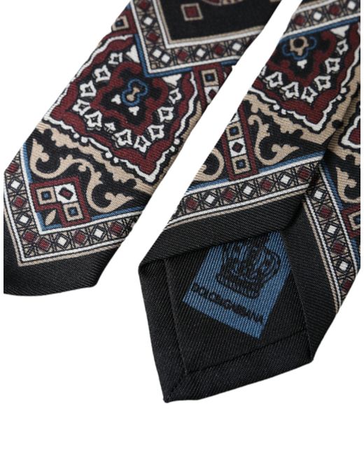 Dolce & Gabbana Black Printed 100% Silk Adjustable Tie for men