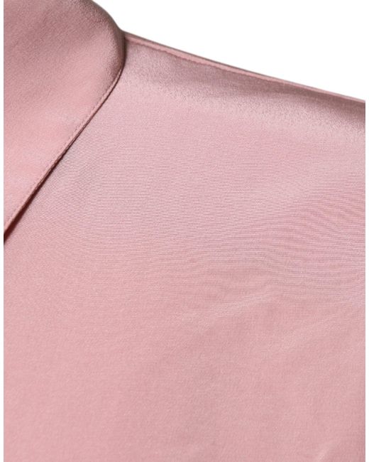 Dolce & Gabbana Pink Cotton Long Sleeves Collared Blouse Top
