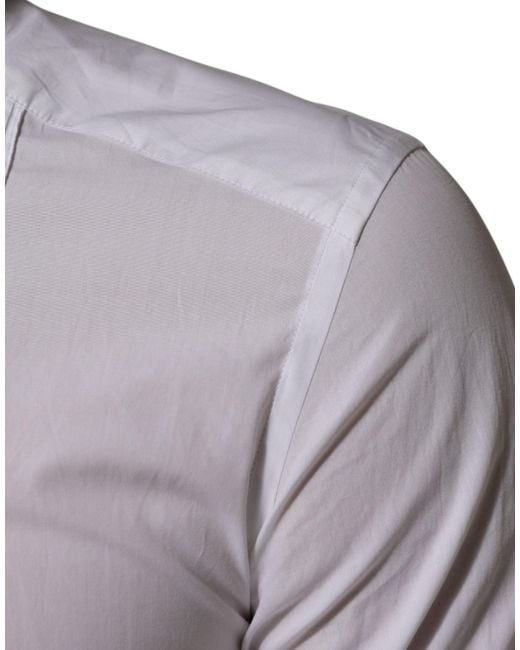 Dolce & Gabbana Purple White Cotton Collared Long Sleeve Gold Dress Shirt for men