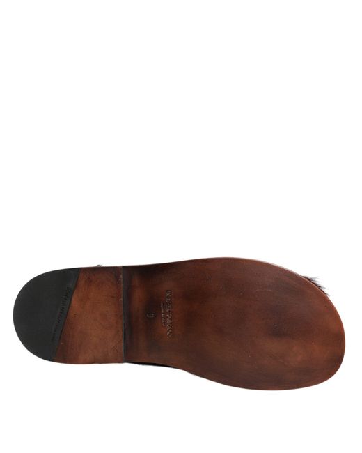 Dolce & Gabbana Brown Black Red Gazelle Hair Leather Sandals Shoes for men