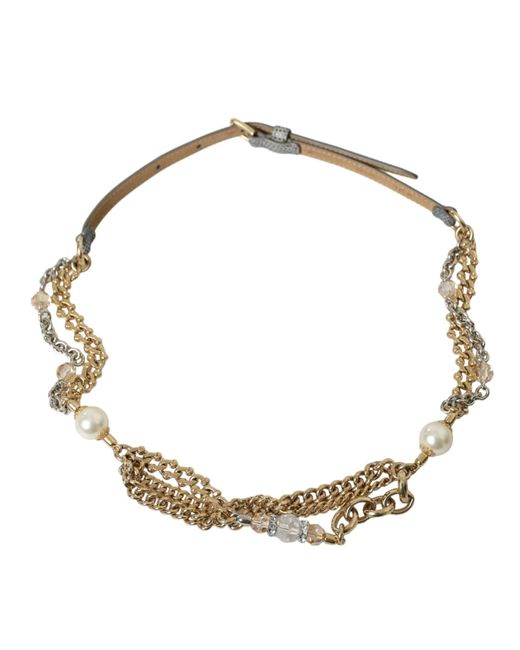 Dolce & Gabbana Metallic Blue Braided Gold Brass Chain Waist Belt