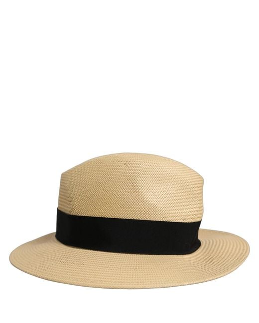 Dolce & Gabbana White Men Beige Paper Straw Fedora Panama Capello Hat for men