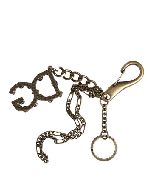Dolce & Gabbana Metallic Tone Metal Dg Logo Crystal Keychain Keyring