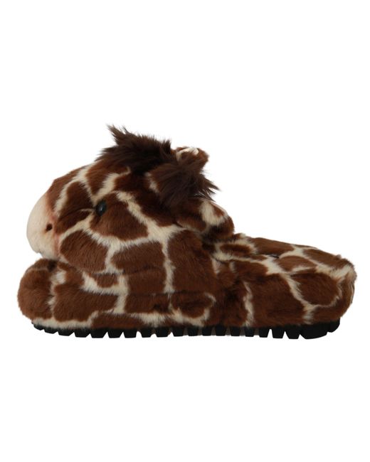 Dolce & Gabbana Brown Giraffe Slippers Flats Sandals Shoes