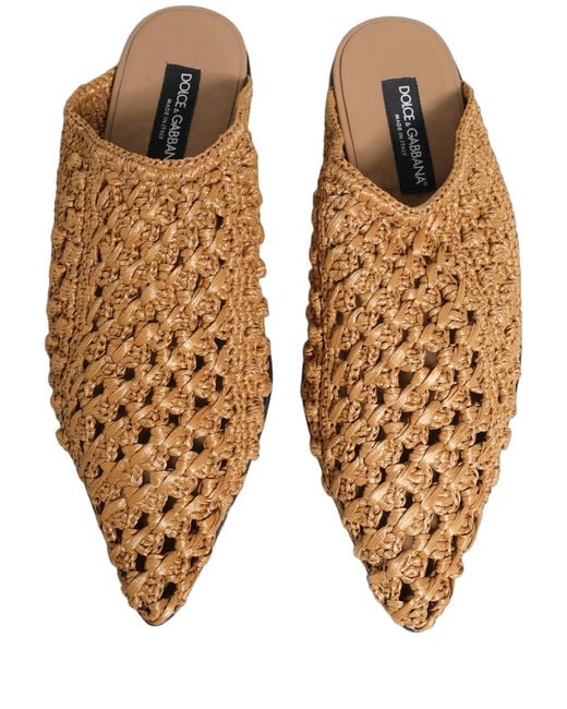 Dolce & Gabbana Brown Beige Woven Straw Slides Sandals Flats Shoes for men