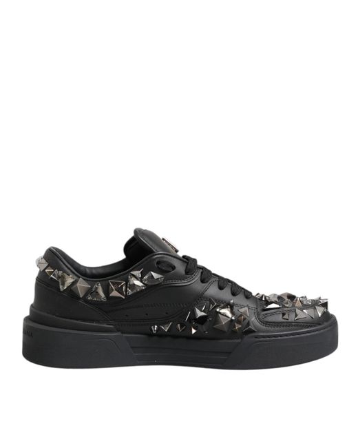 Dolce & Gabbana Black Leather Studded Low Top Sneakers Shoes for men