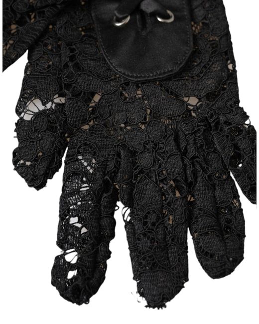 Dolce & Gabbana Black Taormina Lace Elbow Length Gloves