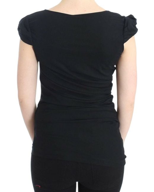 Roberto Cavalli Black Jersey Top Scoop Neck Short Sleeve