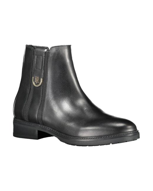 Tommy Hilfiger Black Chic Ankle Boot With Contrast Detailing And Side Zip