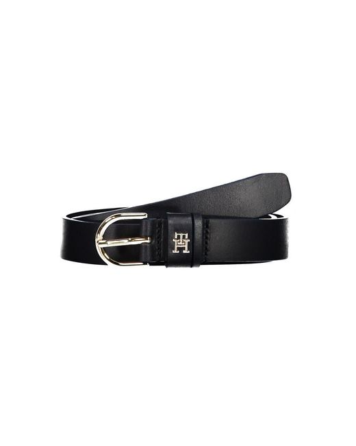 Tommy Hilfiger Black Elegant Leather Belt With Metal Buckle