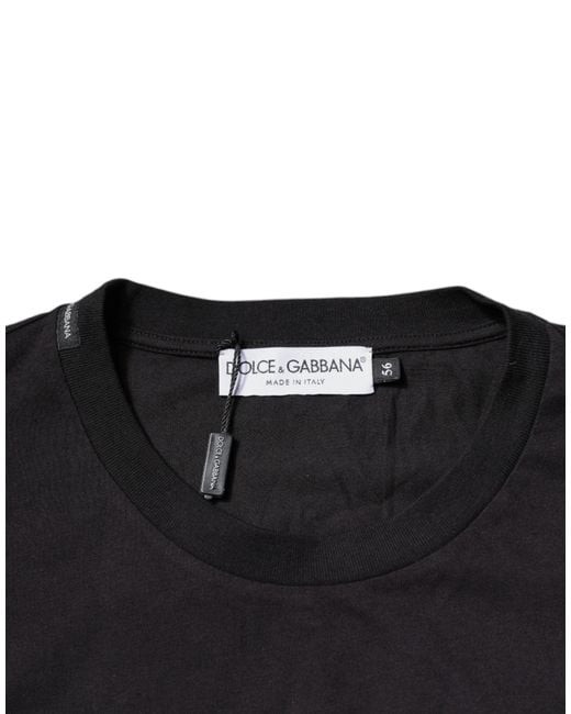 Dolce & Gabbana Black Logo Print Cotton Crew Neck T-Shirt for men