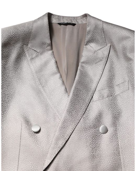 Dolce & Gabbana Light Gray Jacquard Silk Dotted 2 Piece Suit for men