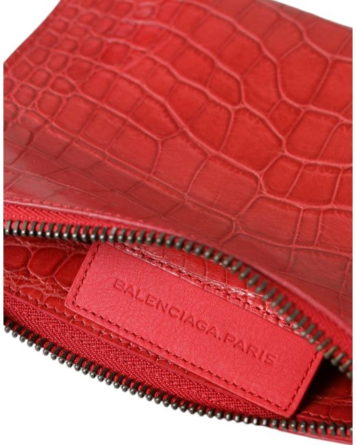 Balenciaga Red Exotic Alligator Leather Clutch