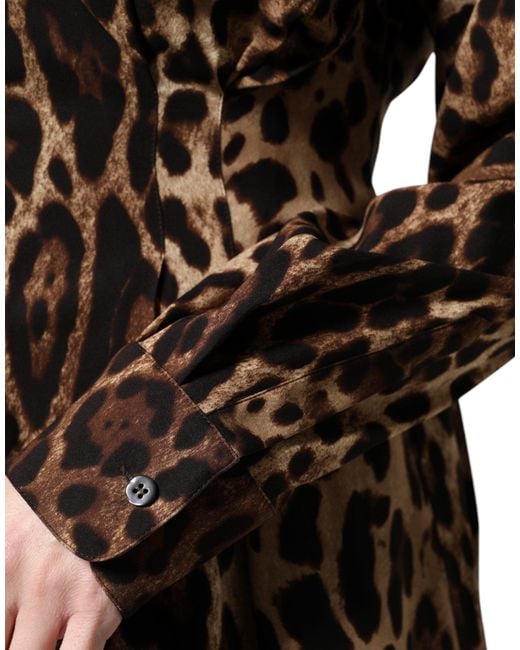 Dolce & Gabbana Black Brown Leopard Silk Button Down Coat Jacket for men