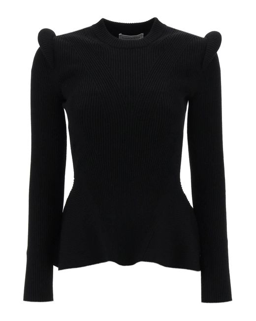 Alexander McQueen Black Ribbed Peplum Sweater