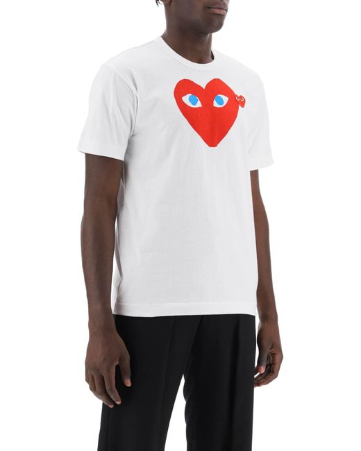 COMME DES GARÇONS PLAY White T-Shirt With Heart Print And Embroidery for men