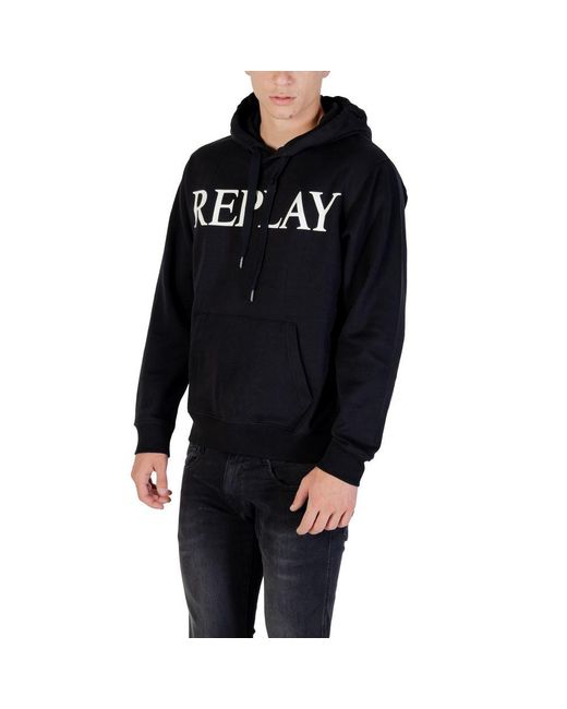 Replay Black Cotton Hoodie for men