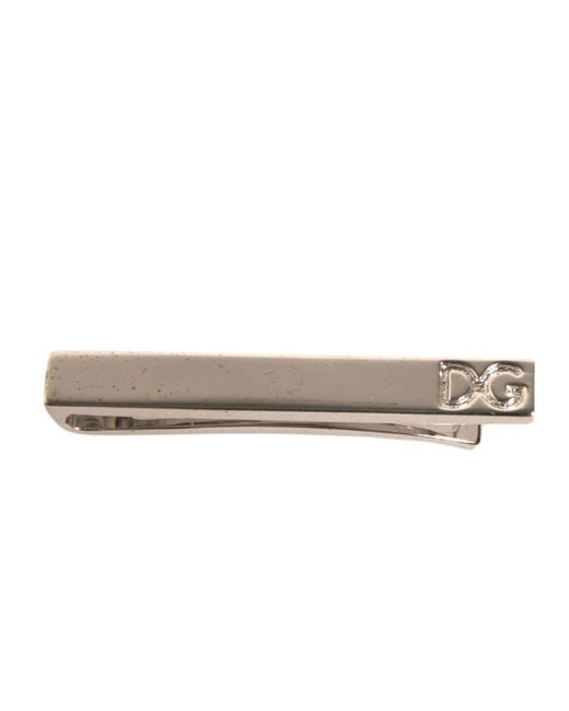 Dolce & Gabbana White Tone Brass Logo Branded Tie Clip Bar for men