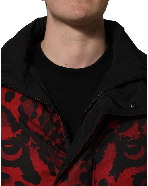 Dolce & Gabbana Red Black Reversible Animal Print Puffer Coat Jacket for men