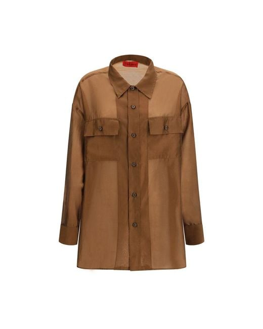 THE LATEST Brown Lycra Dress Shirt
