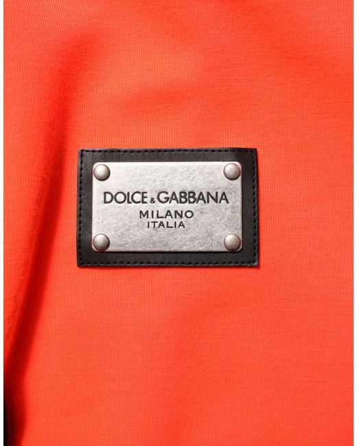 Dolce & Gabbana Red Fluorescent Polyester Logo Patch Hoodie Sweater Clothing for men