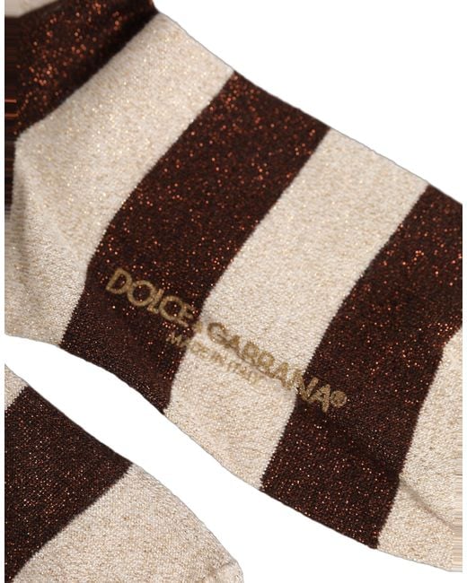 Dolce & Gabbana Brown Beige Stripes Mid Calf Accessory Socks
