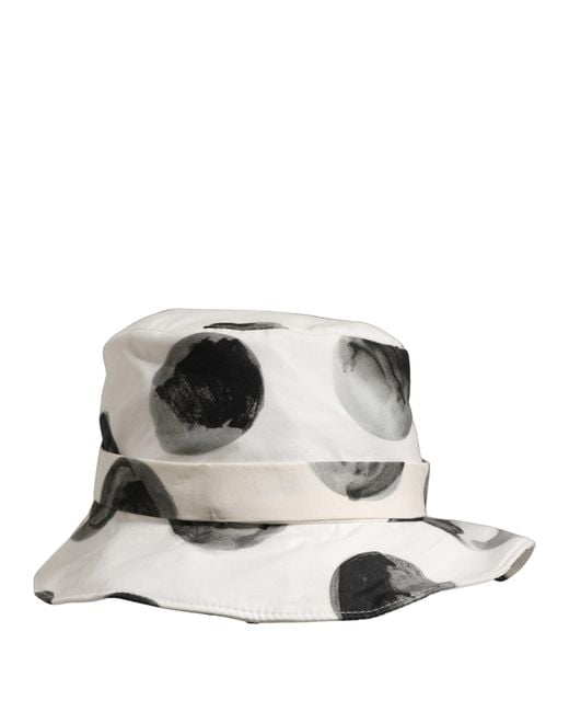 Dolce & Gabbana Gray White Cotton Big Polka Dot Pattern Bucket Hat