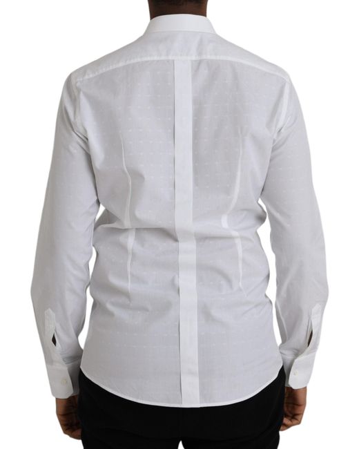 Dolce & Gabbana Gray White Logo Cotton Men Dress Gold Shirt for men