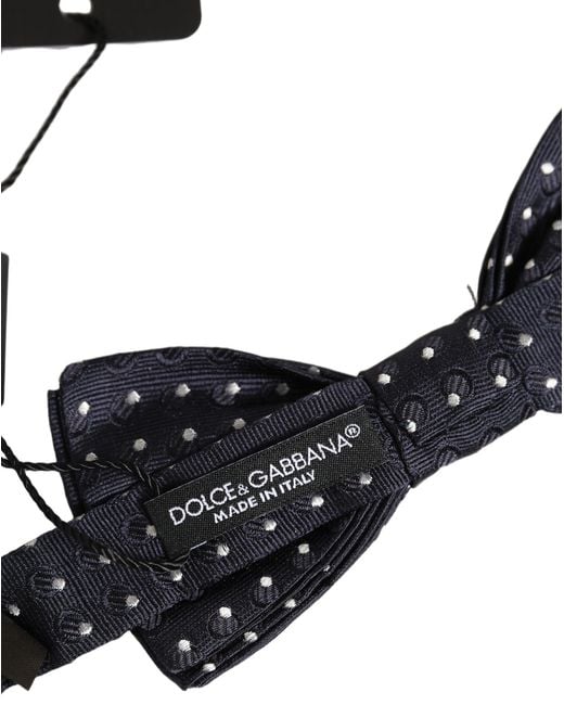 Dolce & Gabbana Blue Black White Polka Dot Adjustable Neck Papillon Bow Tie for men