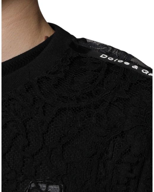 Dolce & Gabbana Black Nylon Floral Lace Crew Neck T-Shirt for men