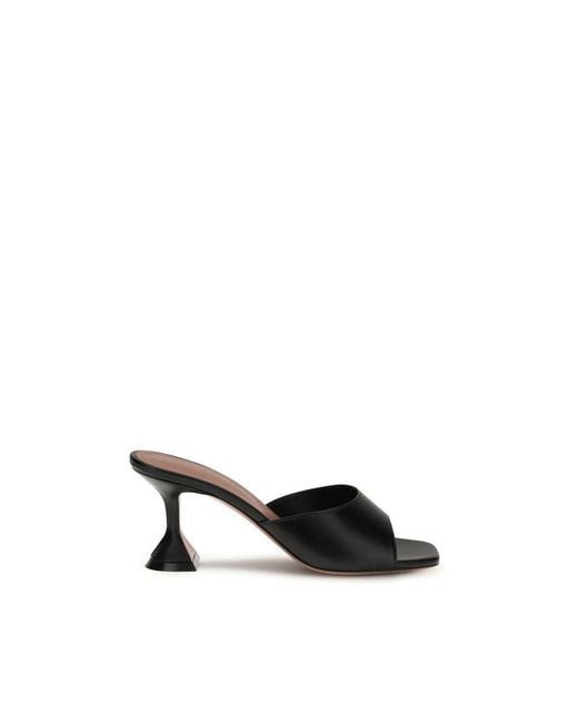 AMINA MUADDI Black Calf Leather Bos Taurus Stiletto Heel Sandals