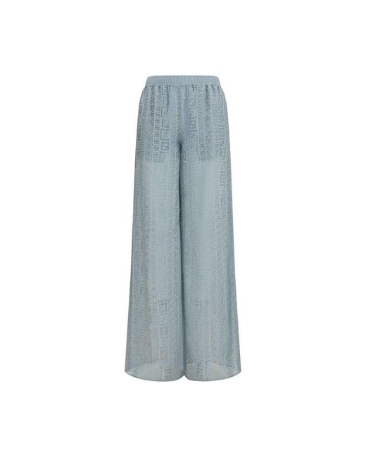 Fendi Blue Viscose Casual Pants
